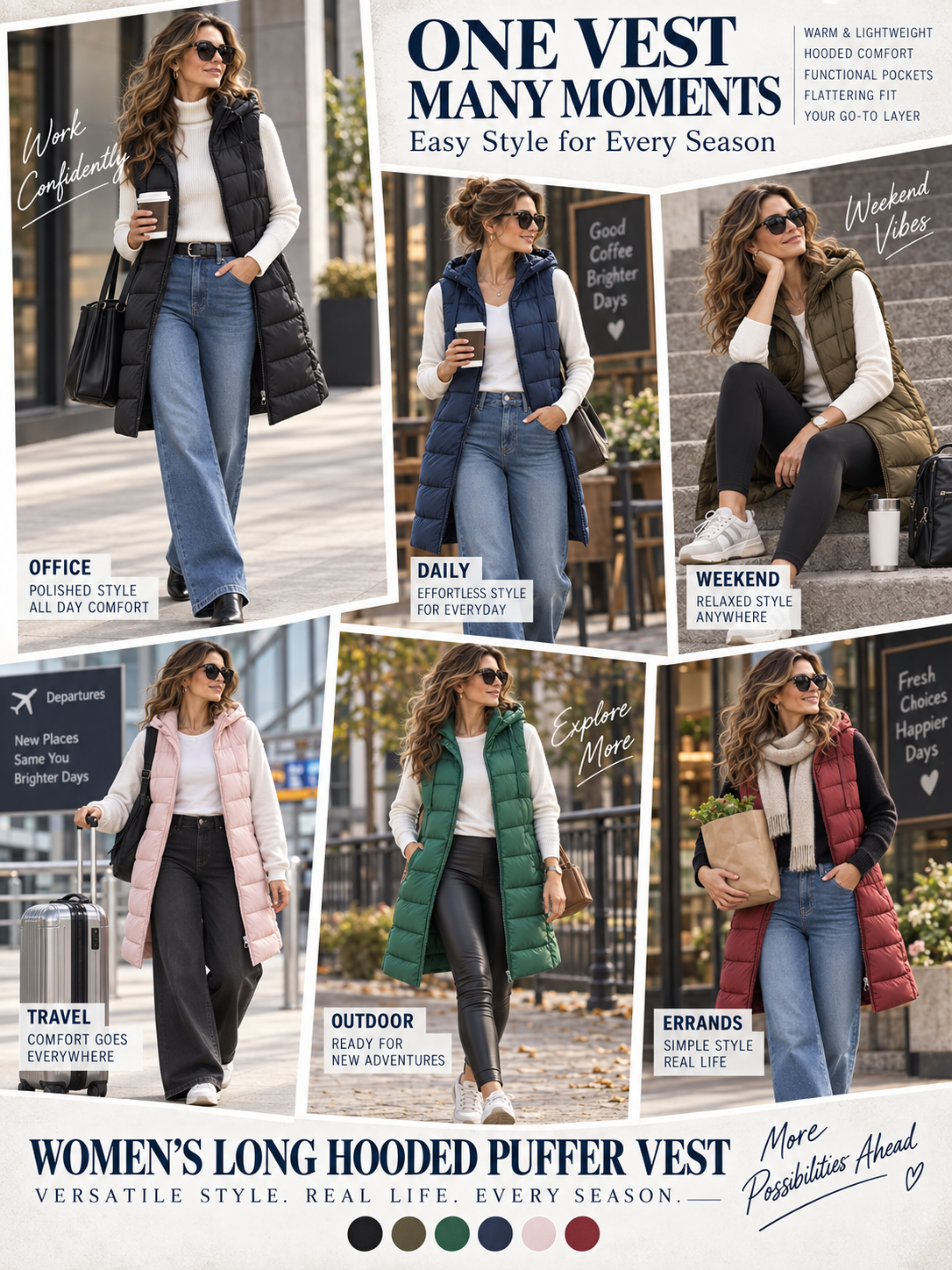 ❄️ Winter Style Deal – Women’s Long Hooded Puffer Vest 🧥 Sleeveless Quilted Layer for Cozy Everyday Outdoor Wear ✨