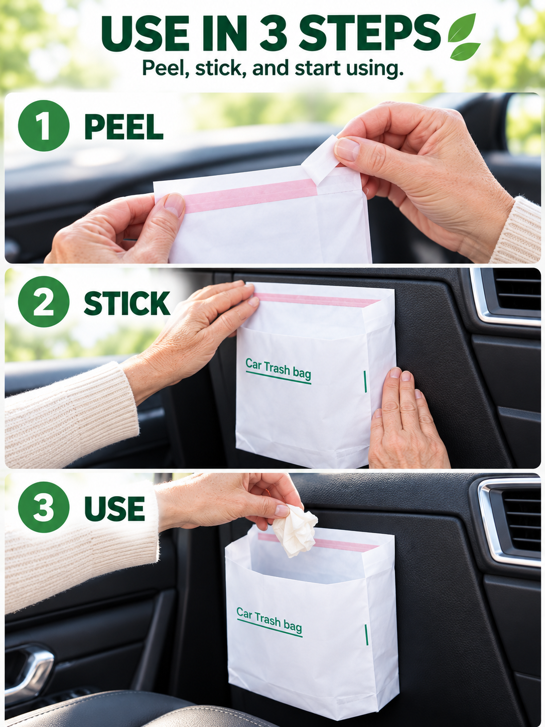 🚗 Car Care Deal – Disposable Adhesive Trash Bags 🗑️ Vertical Mini Waste Pouches for a Cleaner, Clutter-Free Vehicle Interior ✨