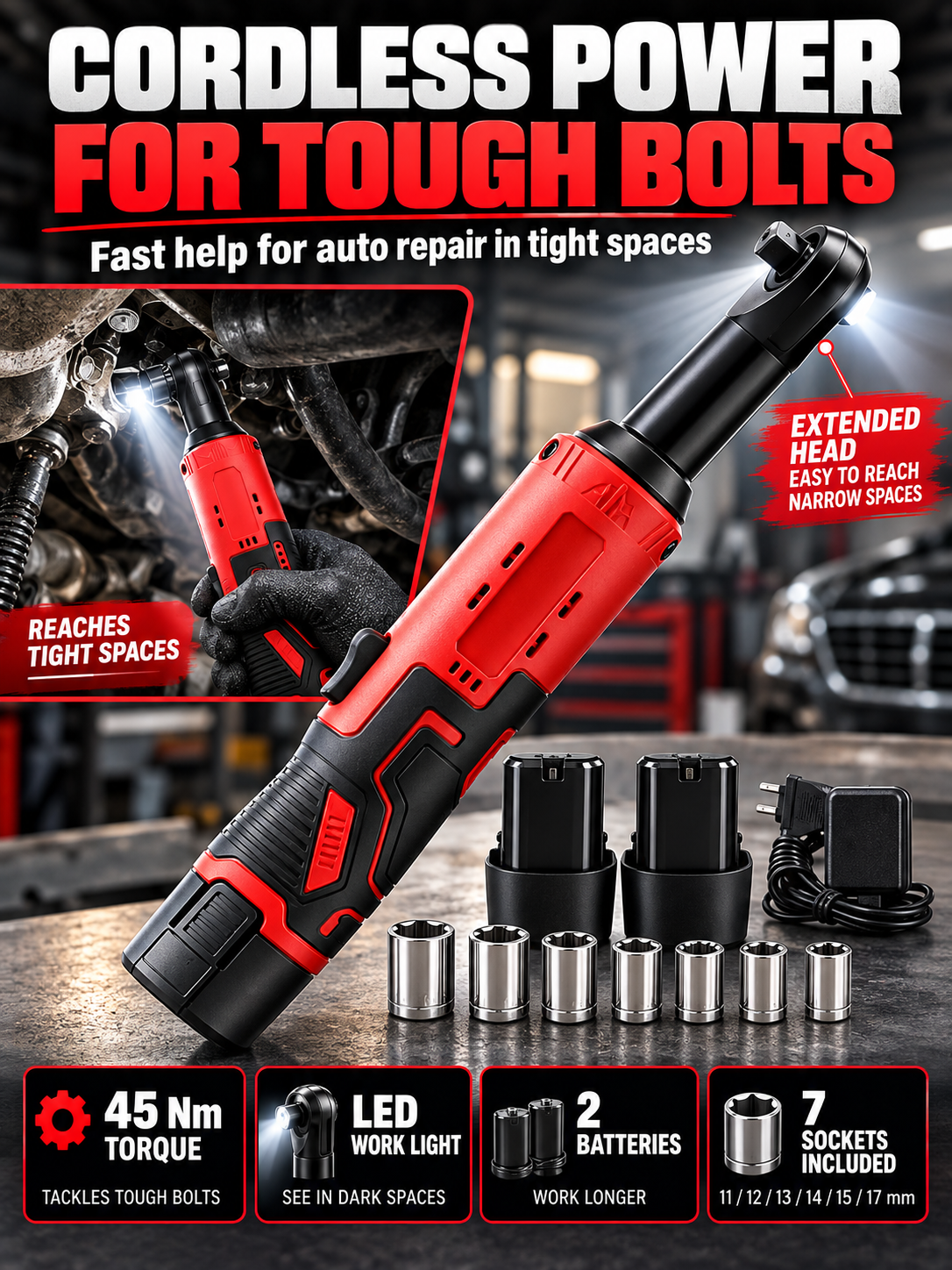 🔧 Auto Tool Deal – Cordless Right-Angle Ratchet Wrench ⚙️ 3/8-Inch High-Torque Power Tool for Fast Bolt & Nut Removal 🚗