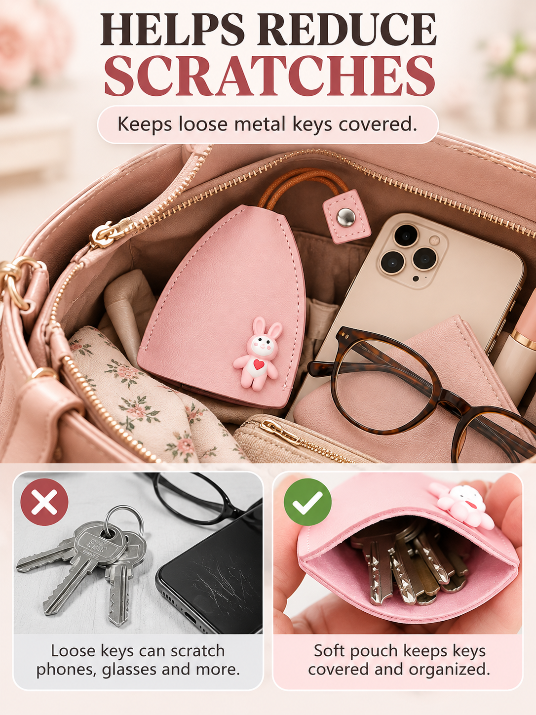 🎀 Cute Gift Deal – Cartoon Pull-Out Key Pouch 🔑 Portable Leather Holder with Quick-Access Design for Scratch-Free Key Storage ✨