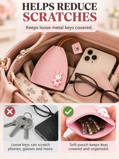 🎀 Cute Gift Deal – Cartoon Pull-Out Key Pouch 🔑 Portable Leather Holder with Quick-Access Design for Scratch-Free Key Storage ✨