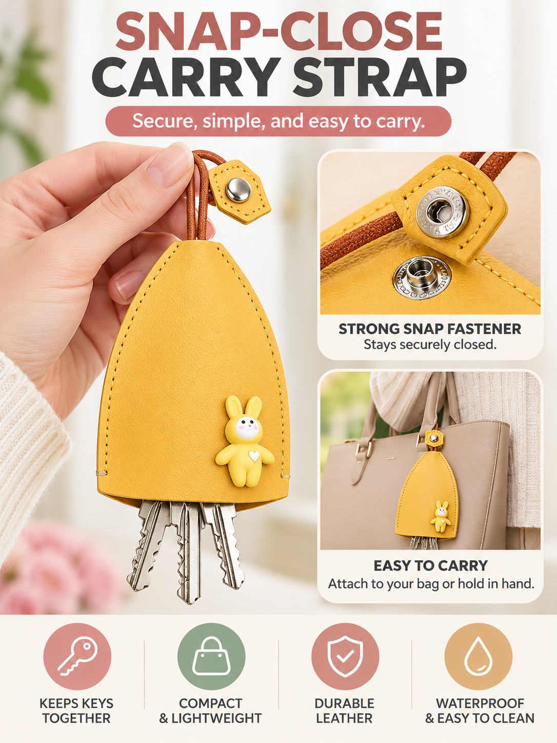 🎀 Cute Gift Deal – Cartoon Pull-Out Key Pouch 🔑 Portable Leather Holder with Quick-Access Design for Scratch-Free Key Storage ✨
