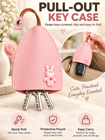 🎀 Cute Gift Deal – Cartoon Pull-Out Key Pouch 🔑 Portable Leather Holder with Quick-Access Design for Scratch-Free Key Storage ✨
