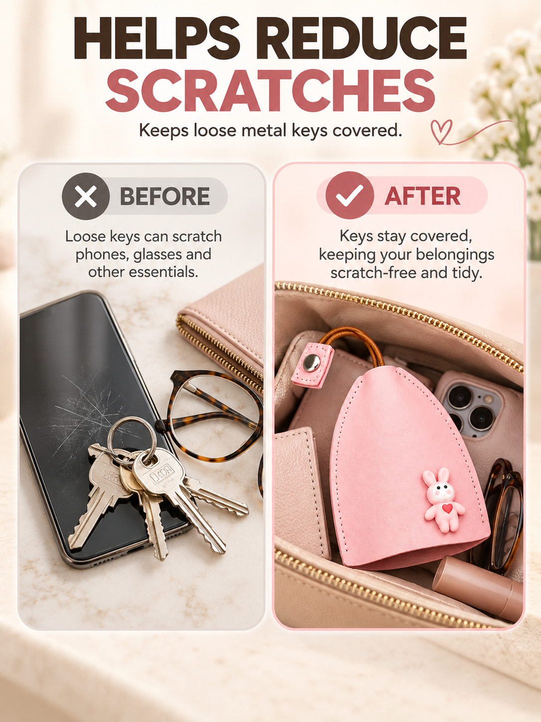 🎀 Cute Gift Deal – Cartoon Pull-Out Key Pouch 🔑 Portable Leather Holder with Quick-Access Design for Scratch-Free Key Storage ✨