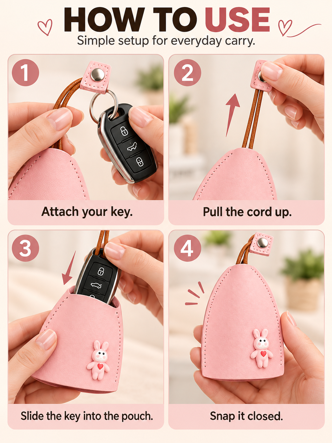🎀 Cute Gift Deal – Cartoon Pull-Out Key Pouch 🔑 Portable Leather Holder with Quick-Access Design for Scratch-Free Key Storage ✨
