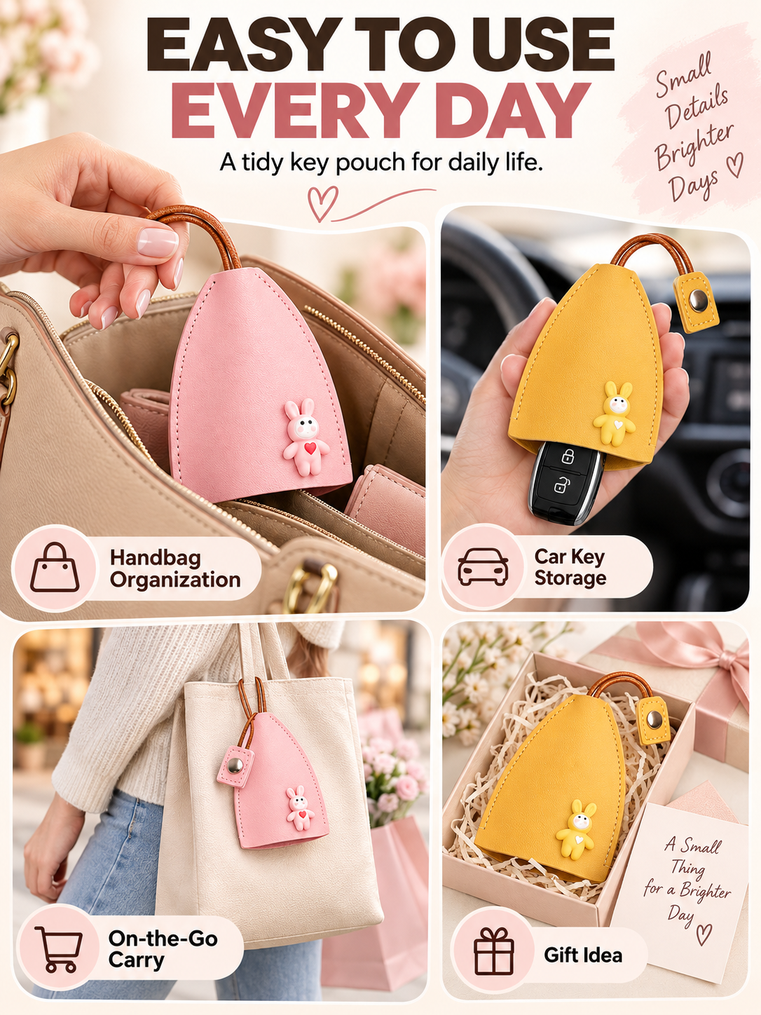 🎀 Cute Gift Deal – Cartoon Pull-Out Key Pouch 🔑 Portable Leather Holder with Quick-Access Design for Scratch-Free Key Storage ✨