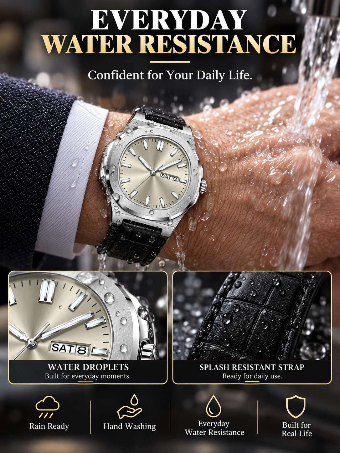 ⌚ Style Deal – Men’s Waterproof Analog Watch ✨ Sporty Quartz Timepiece with Date-Day Display & Comfortable Leather-Style Strap 🎁
