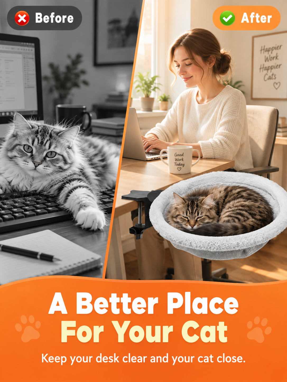 🐱 Pet Comfort Deal – Round Clamp-On Cat Desk Perch 💤 Cozy 16.5″ Bed for Safe Window or Workspace Lounging ✨