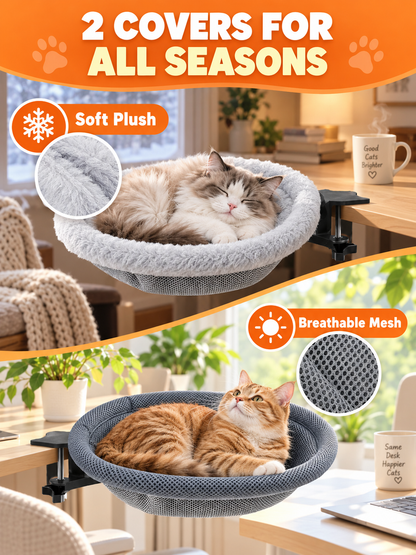 🐱 Pet Comfort Deal – Round Clamp-On Cat Desk Perch 💤 Cozy 16.5″ Bed for Safe Window or Workspace Lounging ✨