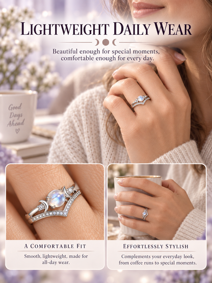 🌙 Jewelry Deal – Triple Moon Boho Ring Set 💍 Stackable Copper Bands with Natural Moonstone & Amethyst Details ✨