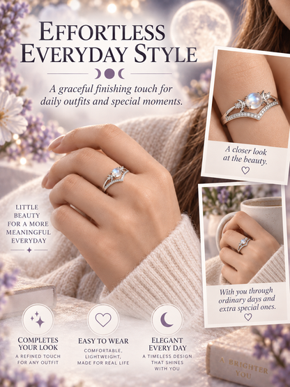 🌙 Jewelry Deal – Triple Moon Boho Ring Set 💍 Stackable Copper Bands with Natural Moonstone & Amethyst Details ✨