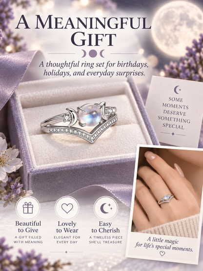 🌙 Jewelry Deal – Triple Moon Boho Ring Set 💍 Stackable Copper Bands with Natural Moonstone & Amethyst Details ✨
