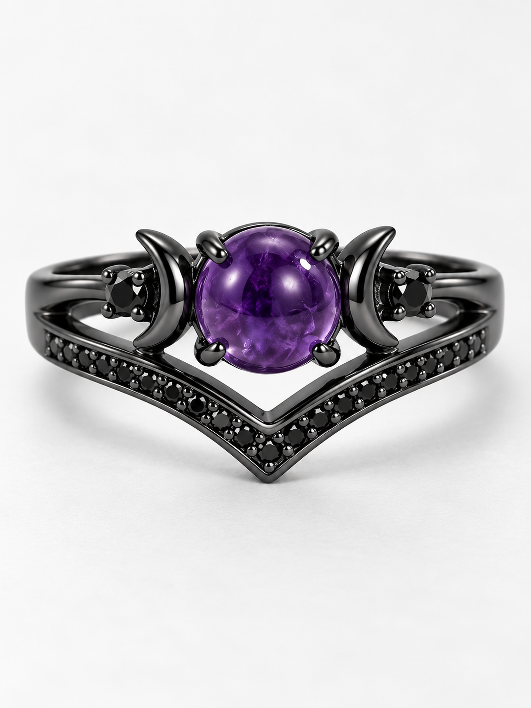 🌙 Jewelry Deal – Triple Moon Boho Ring Set 💍 Stackable Copper Bands with Natural Moonstone & Amethyst Details ✨