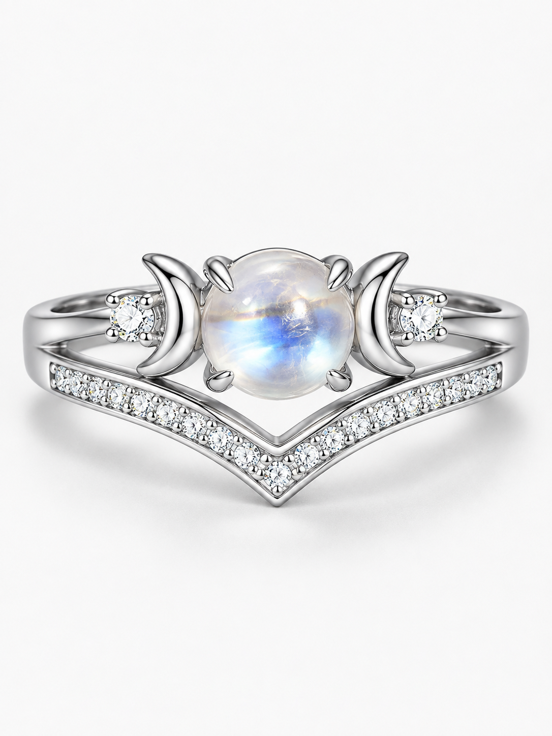 🌙 Jewelry Deal – Triple Moon Boho Ring Set 💍 Stackable Copper Bands with Natural Moonstone & Amethyst Details ✨