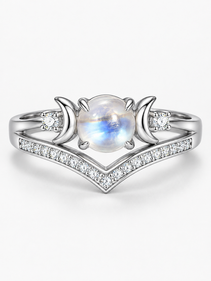 🌙 Jewelry Deal – Triple Moon Boho Ring Set 💍 Stackable Copper Bands with Natural Moonstone & Amethyst Details ✨