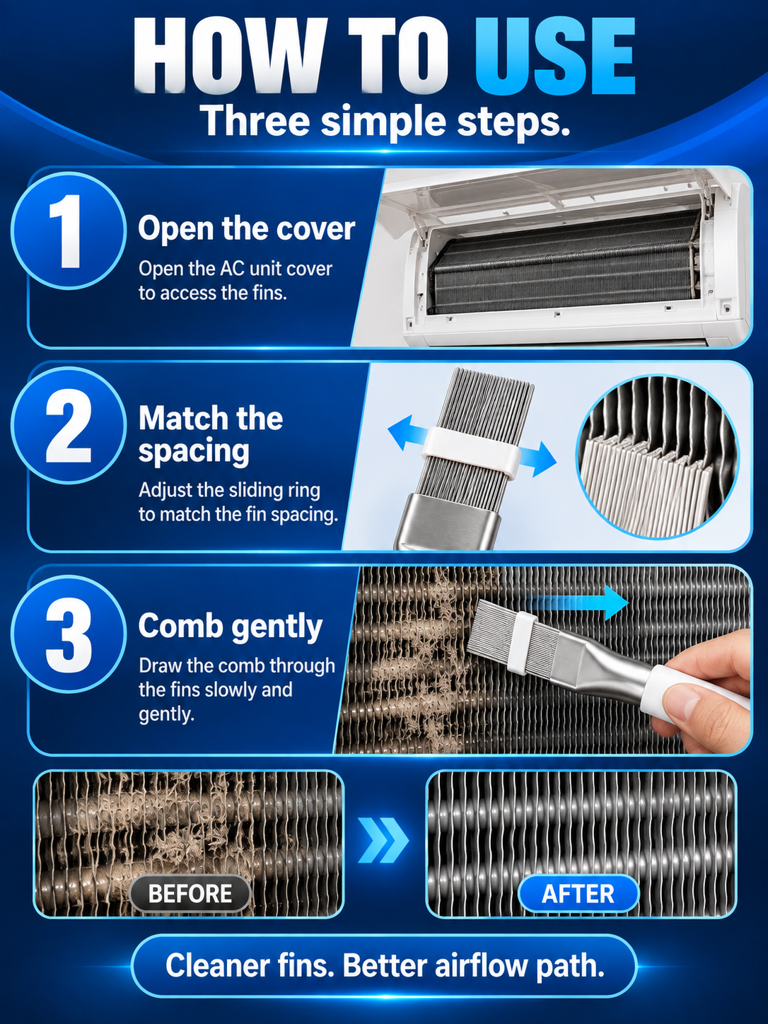 ❄️ AC Care Deal – Adjustable Fin Straightener Tool 🛠️ Stainless Steel Comb for Cleaning & Restoring Air Conditioner and Radiator Fins ✨