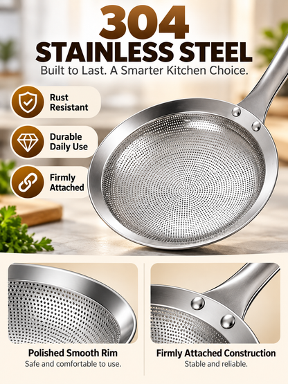 🍳 Kitchen Deal – SUS304 Fine-Mesh Oil Skimmer 🥄 Stainless Steel Strainer Spoon for Soups, Frying & Everyday Cooking ✨