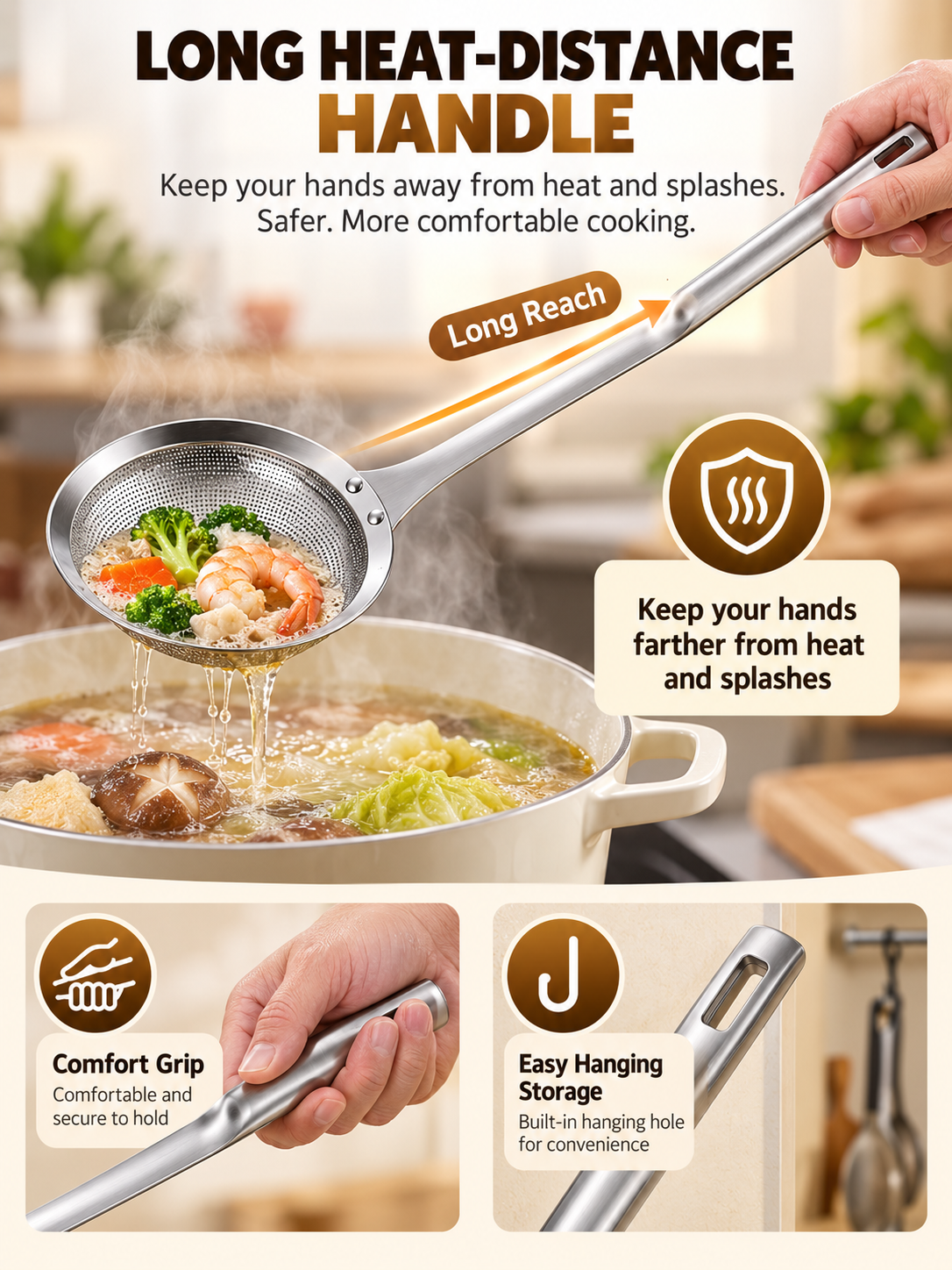 🍳 Kitchen Deal – SUS304 Fine-Mesh Oil Skimmer 🥄 Stainless Steel Strainer Spoon for Soups, Frying & Everyday Cooking ✨