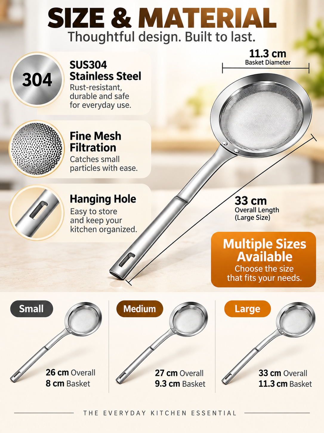 🍳 Kitchen Deal – SUS304 Fine-Mesh Oil Skimmer 🥄 Stainless Steel Strainer Spoon for Soups, Frying & Everyday Cooking ✨