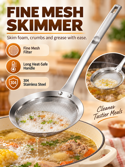 🍳 Kitchen Deal – SUS304 Fine-Mesh Oil Skimmer 🥄 Stainless Steel Strainer Spoon for Soups, Frying & Everyday Cooking ✨
