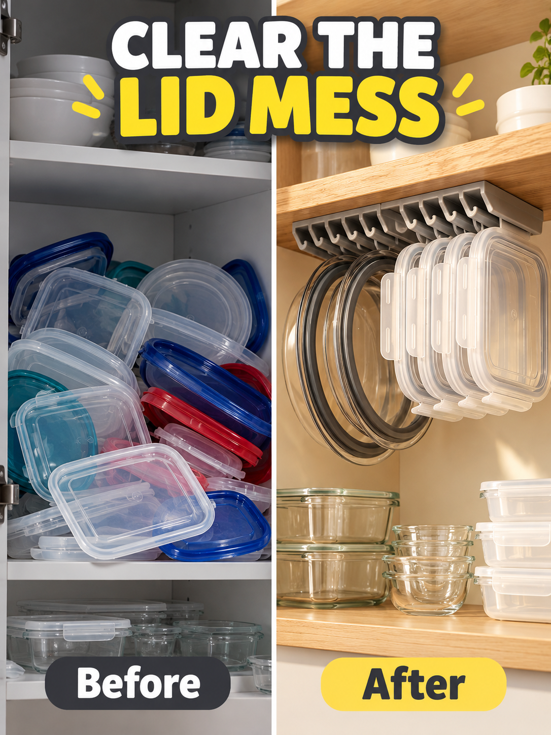 🏠 Kitchen Organization Deal – 5-Slot Lid Storage Rack 🍳 Space-Saving Holder for Cabinets, Drawers, Shelves & Walls ✨