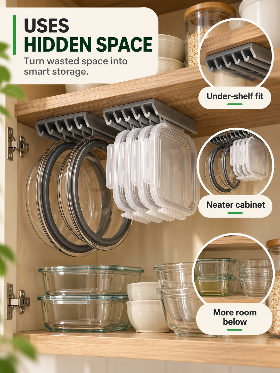 🏠 Kitchen Organization Deal – 5-Slot Lid Storage Rack 🍳 Space-Saving Holder for Cabinets, Drawers, Shelves & Walls ✨