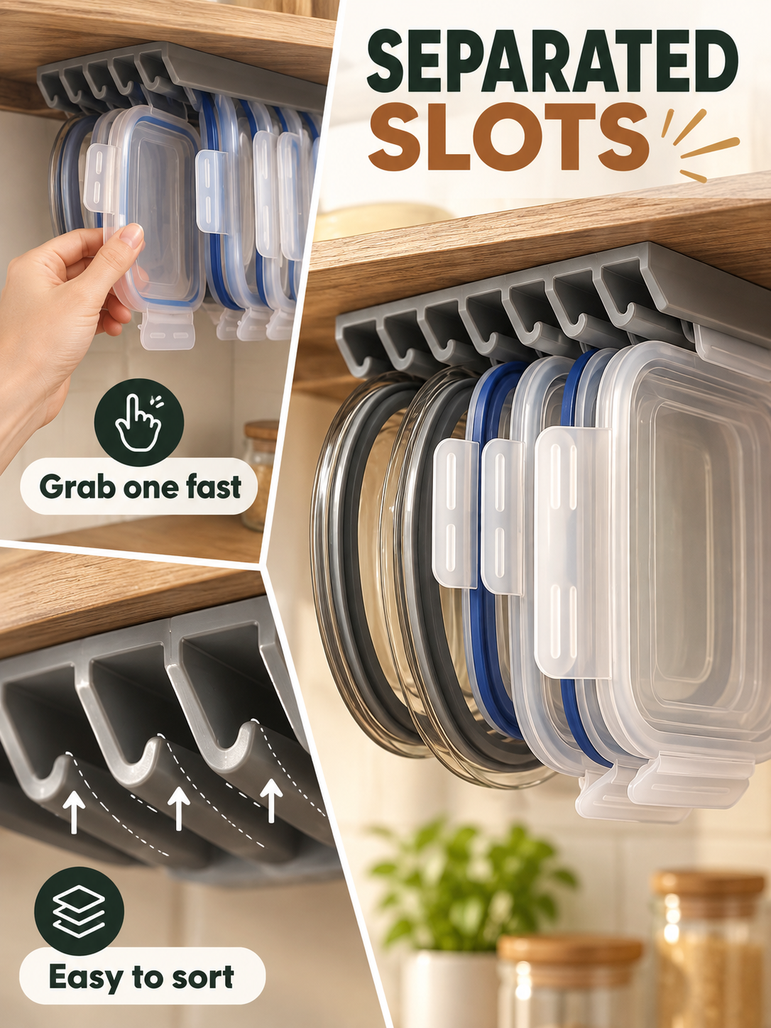 🏠 Kitchen Organization Deal – 5-Slot Lid Storage Rack 🍳 Space-Saving Holder for Cabinets, Drawers, Shelves & Walls ✨