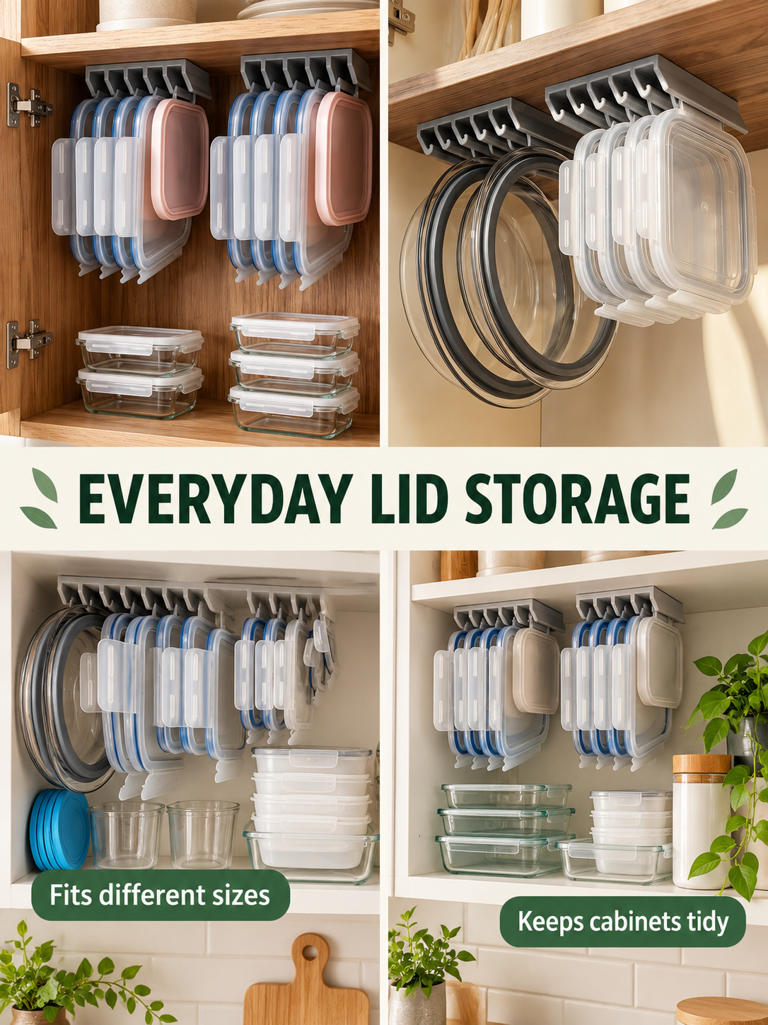 🏠 Kitchen Organization Deal – 5-Slot Lid Storage Rack 🍳 Space-Saving Holder for Cabinets, Drawers, Shelves & Walls ✨