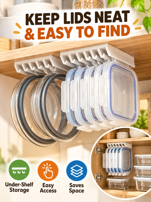 🏠 Kitchen Organization Deal – 5-Slot Lid Storage Rack 🍳 Space-Saving Holder for Cabinets, Drawers, Shelves & Walls ✨