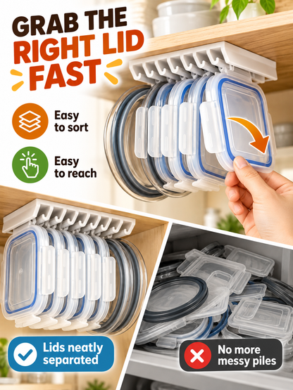 🏠 Kitchen Organization Deal – 5-Slot Lid Storage Rack 🍳 Space-Saving Holder for Cabinets, Drawers, Shelves & Walls ✨
