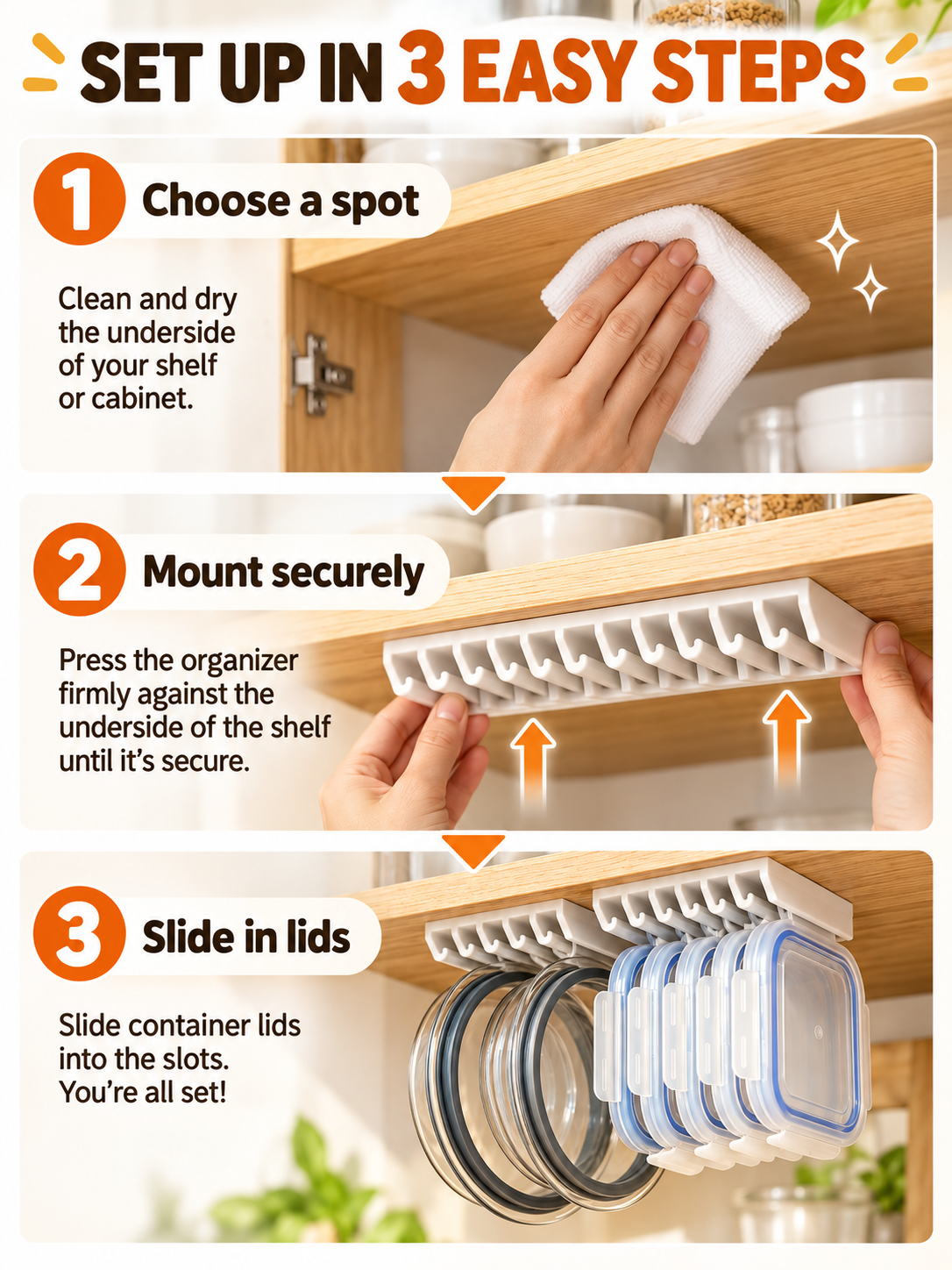 🏠 Kitchen Organization Deal – 5-Slot Lid Storage Rack 🍳 Space-Saving Holder for Cabinets, Drawers, Shelves & Walls ✨