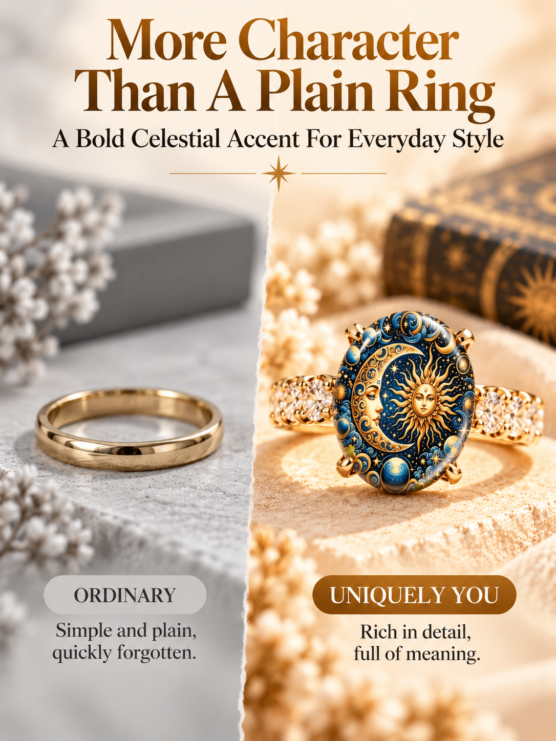 Vintage Sun and Moon Celestial Ring  ✨