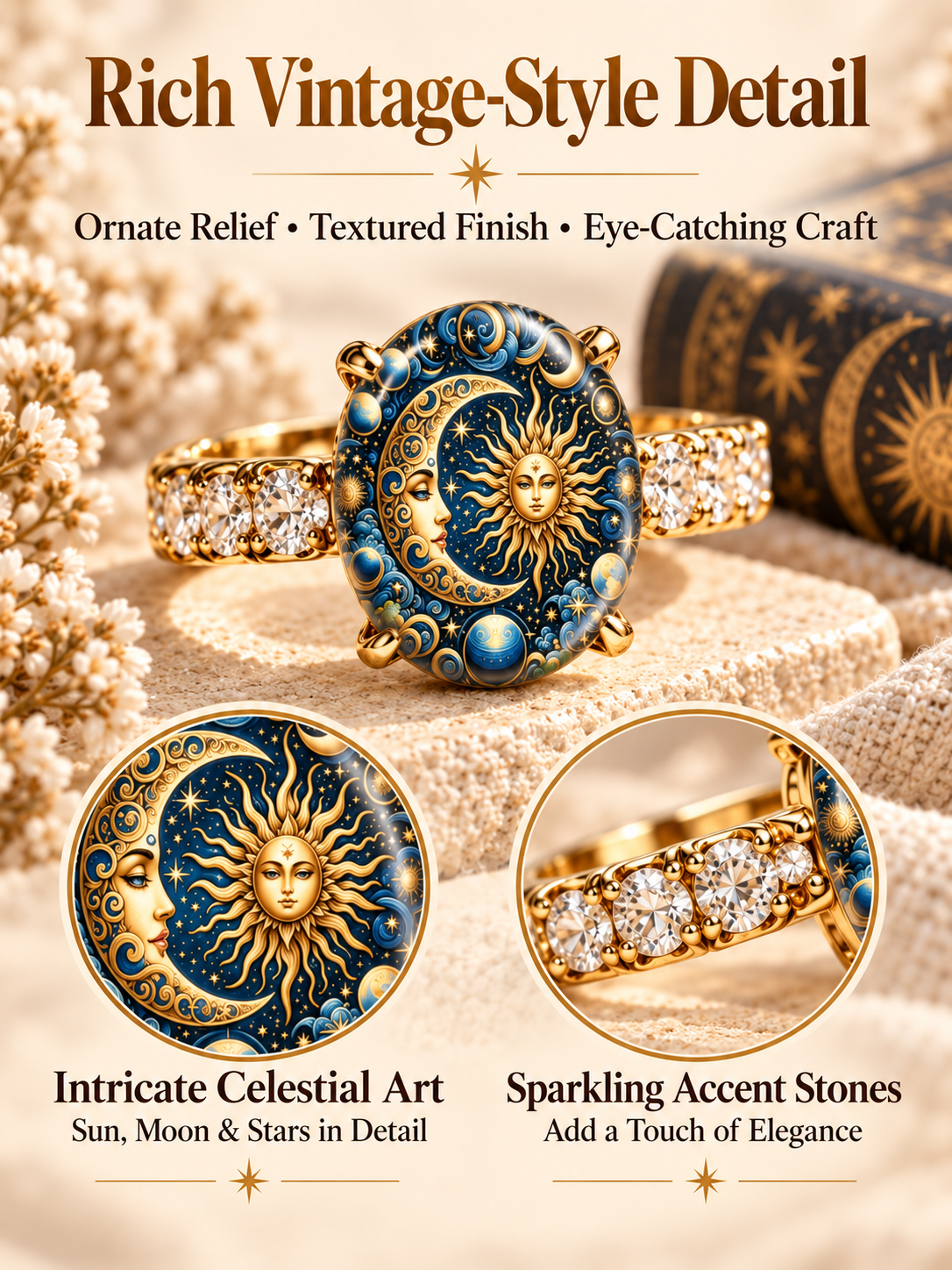 Vintage Sun and Moon Celestial Ring  ✨