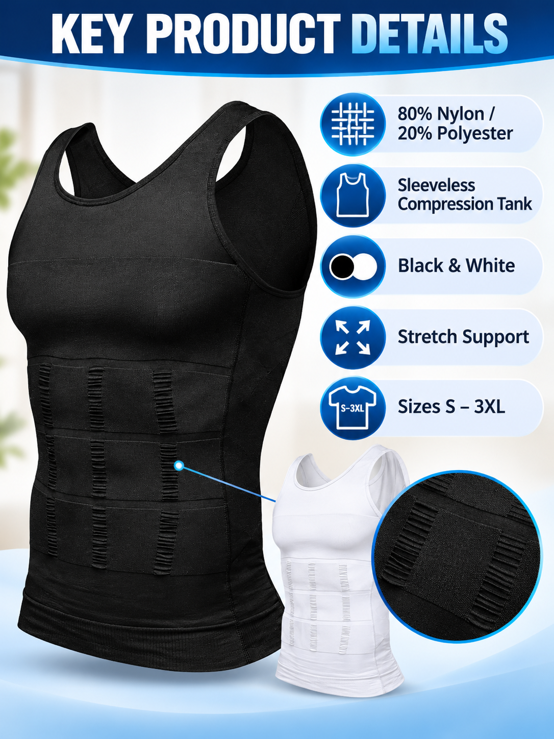 🏋️ Fitness Deal – Men’s Compression Tank Top 💪 Sleeveless Crew Neck Base Layer for Running, Training & Everyday Wear ✨