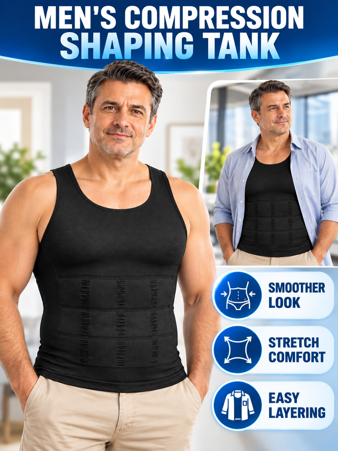 🏋️ Fitness Deal – Men’s Compression Tank Top 💪 Sleeveless Crew Neck Base Layer for Running, Training & Everyday Wear ✨
