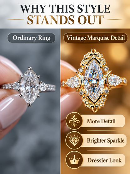 💍 Bridal Jewelry Deal – Vintage Marquise Engagement Ring ✨ Elegant Double-Prong Setting with Sparkling Side Stones for Her 💎