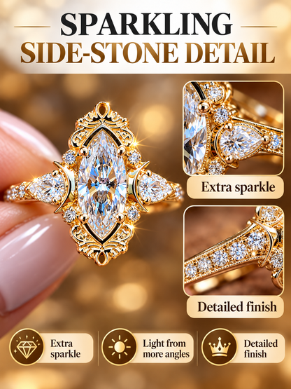 💍 Bridal Jewelry Deal – Vintage Marquise Engagement Ring ✨ Elegant Double-Prong Setting with Sparkling Side Stones for Her 💎