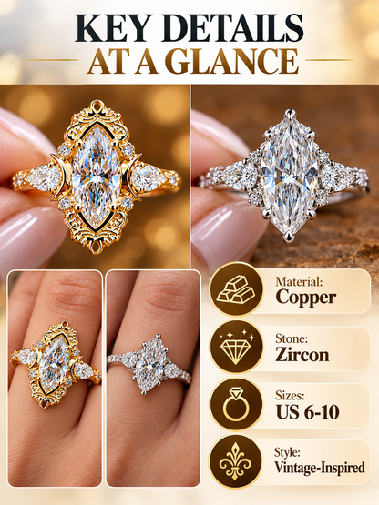 💍 Bridal Jewelry Deal – Vintage Marquise Engagement Ring ✨ Elegant Double-Prong Setting with Sparkling Side Stones for Her 💎