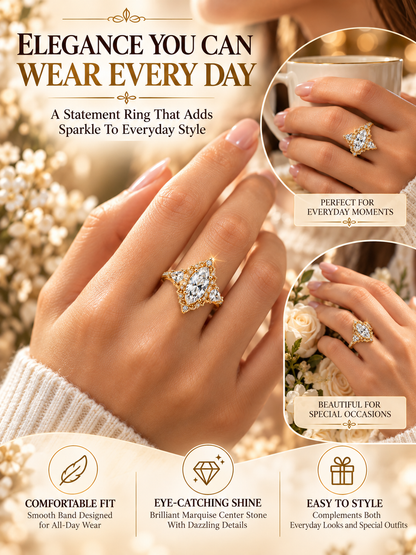 💍 Bridal Jewelry Deal – Vintage Marquise Engagement Ring ✨ Elegant Double-Prong Setting with Sparkling Side Stones for Her 💎