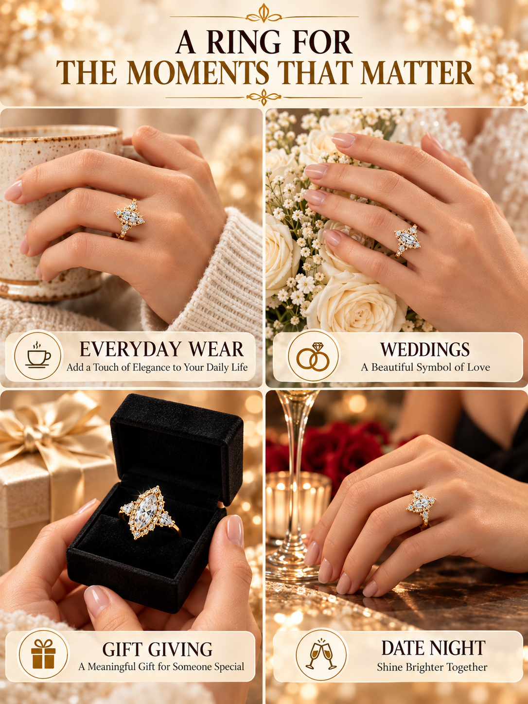💍 Bridal Jewelry Deal – Vintage Marquise Engagement Ring ✨ Elegant Double-Prong Setting with Sparkling Side Stones for Her 💎