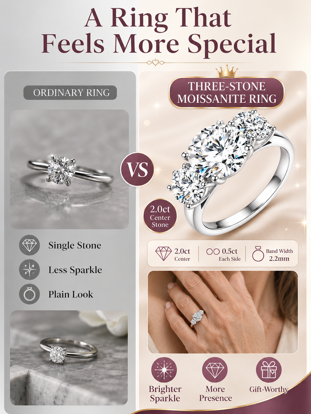 💎 Luxury Engagement Ring 💍✨ Elegant 18K Gold Plated Moissanite Wedding Promise Ring for Women