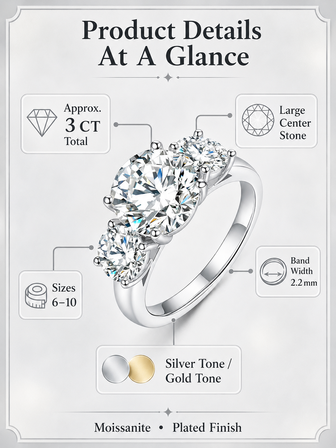 💎 Luxury Engagement Ring 💍✨ Elegant 18K Gold Plated Moissanite Wedding Promise Ring for Women