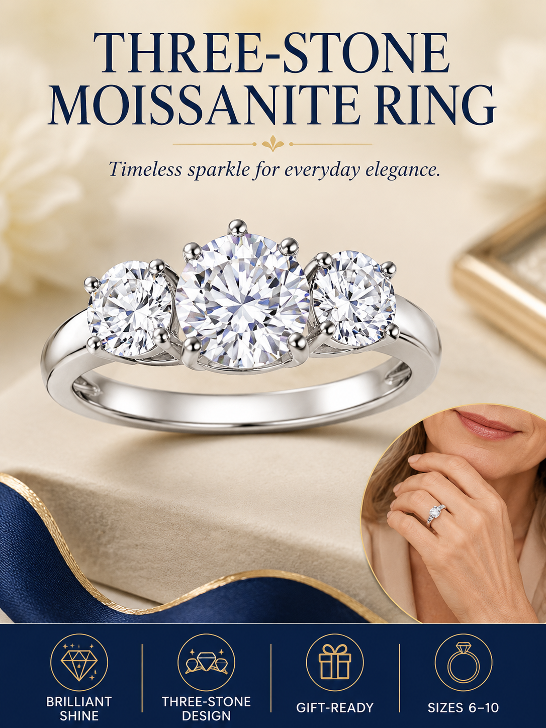 💎 Luxury Engagement Ring 💍✨ Elegant 18K Gold Plated Moissanite Wedding Promise Ring for Women