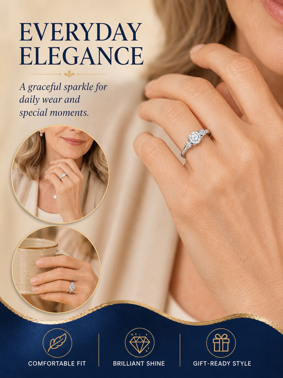 💎 Luxury Engagement Ring 💍✨ Elegant 18K Gold Plated Moissanite Wedding Promise Ring for Women