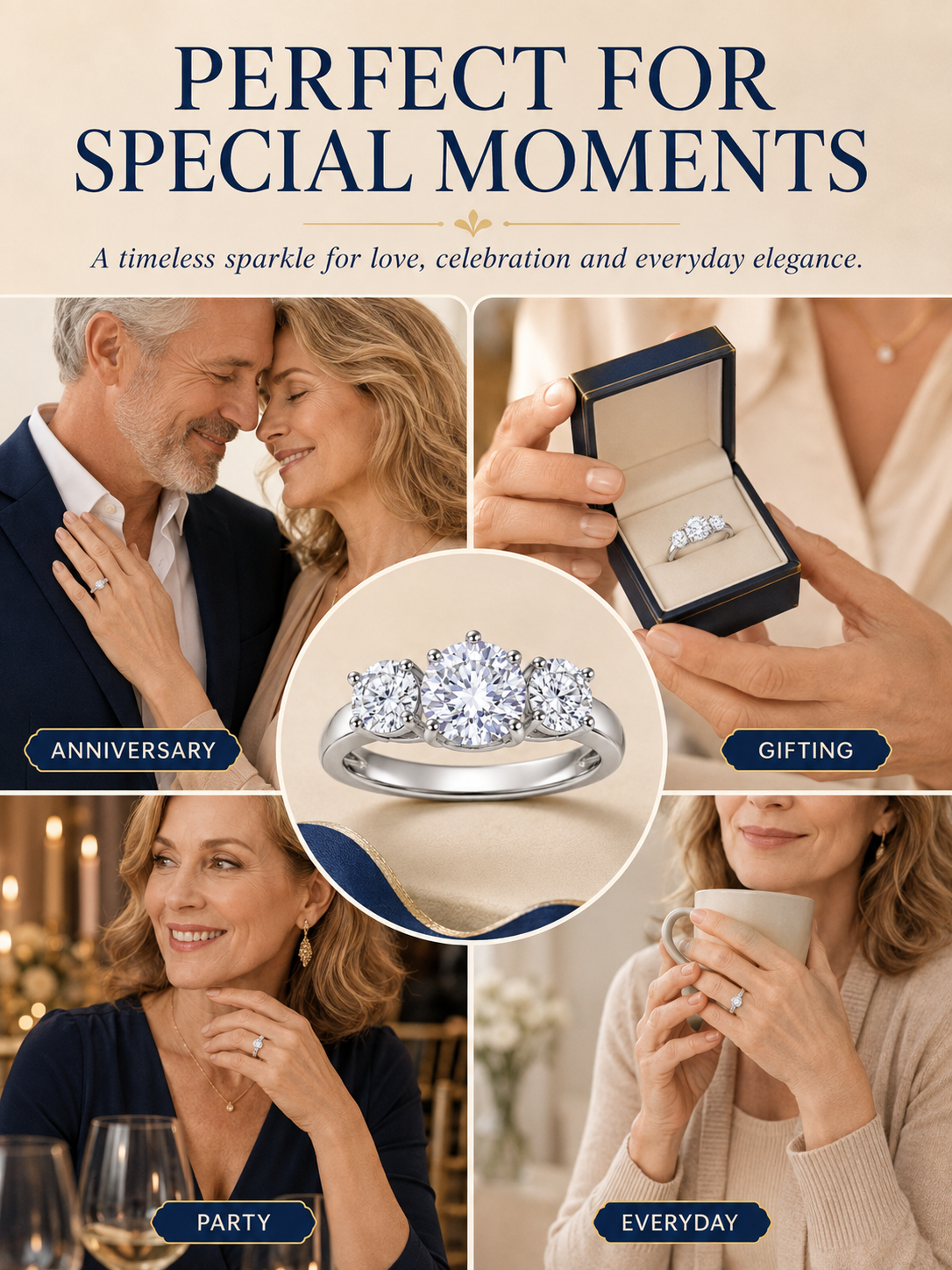 💎 Luxury Engagement Ring 💍✨ Elegant 18K Gold Plated Moissanite Wedding Promise Ring for Women