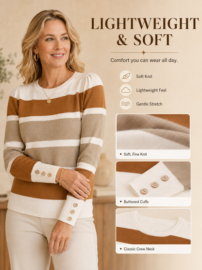 🍂👚 Trendy Women’s Sweater 💕 Soft Knit Long Sleeve Pullover Button Cuff Dressy Casual Top