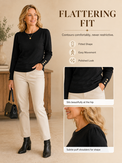 🍂👚 Trendy Women’s Sweater 💕 Soft Knit Long Sleeve Pullover Button Cuff Dressy Casual Top