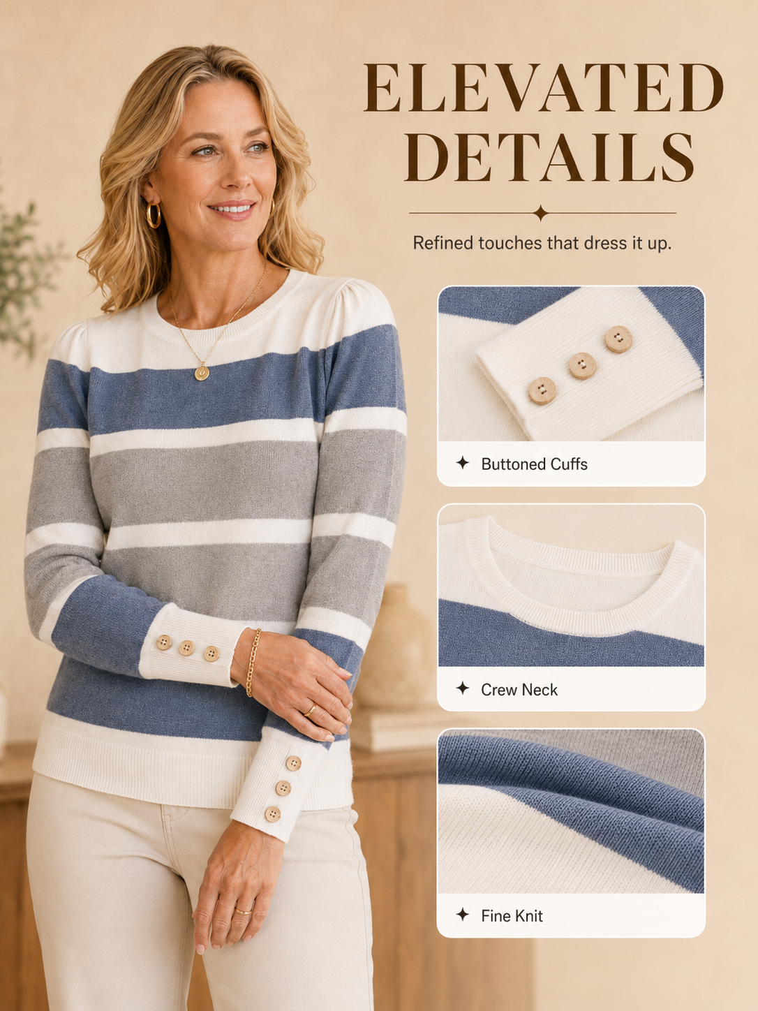 🍂👚 Trendy Women’s Sweater 💕 Soft Knit Long Sleeve Pullover Button Cuff Dressy Casual Top