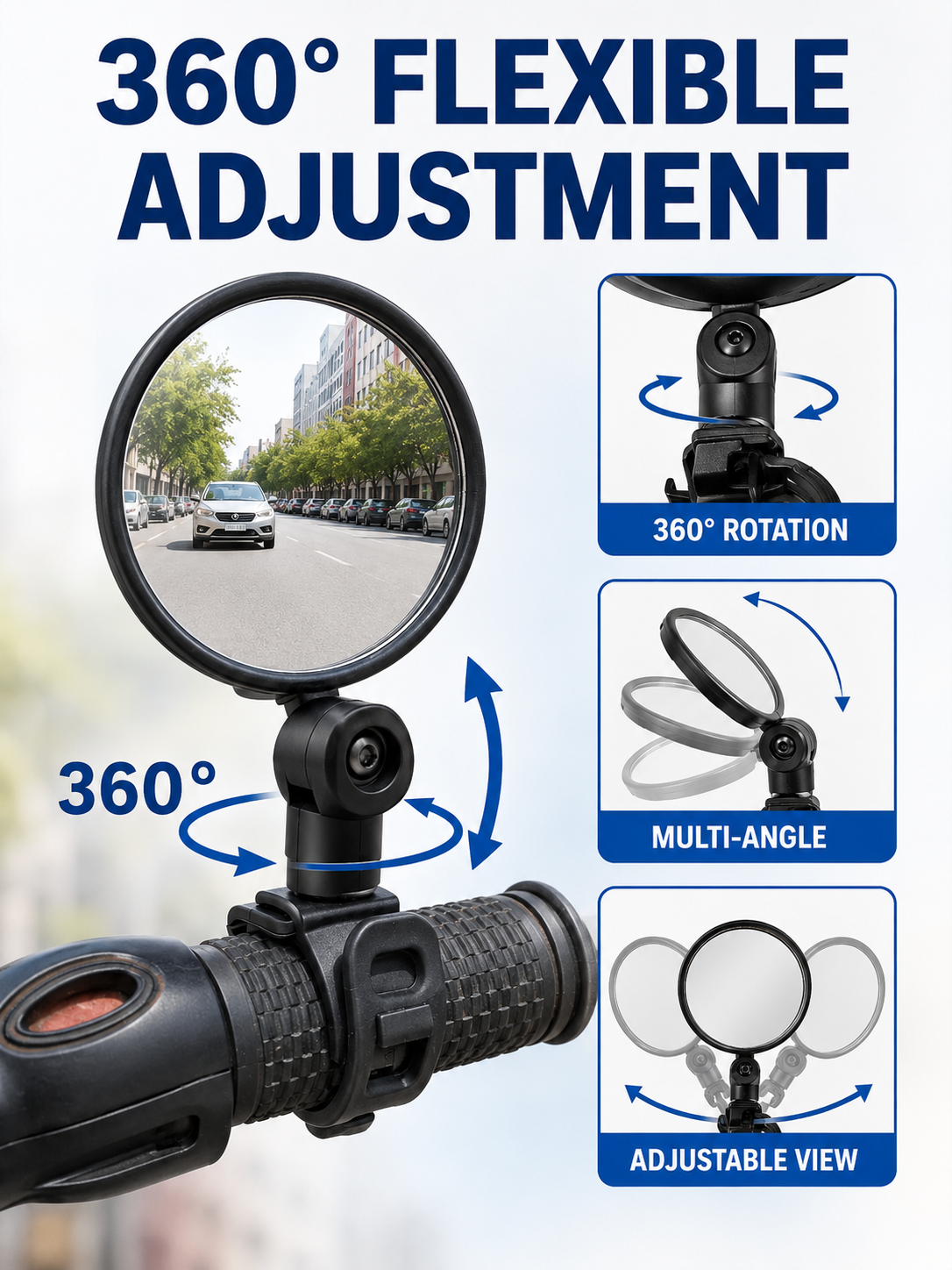 🚴 Premium Bike Rearview Mirrors  🔍🪞 Adjustable Shatter Resistant Convex Handlebar Mirrors for Safer Cycling & Easy Viewing