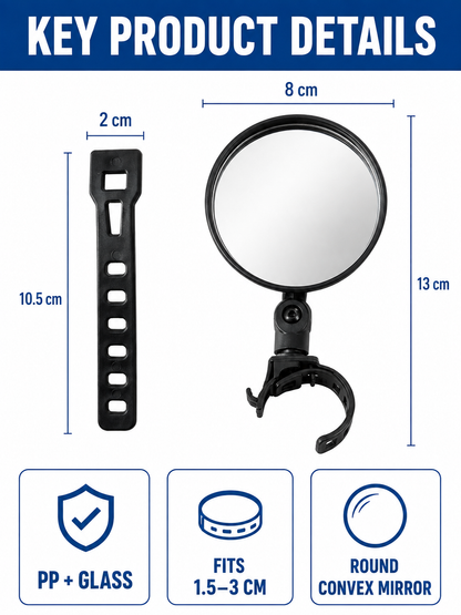 🚴 Premium Bike Rearview Mirrors  🔍🪞 Adjustable Shatter Resistant Convex Handlebar Mirrors for Safer Cycling & Easy Viewing